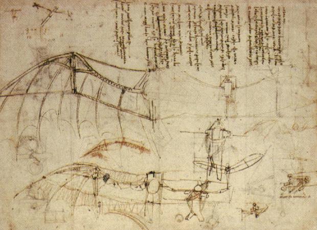 A drawing of an ornithopter by Leonardo da Vinci (courtesy Wikimedia Commons).
